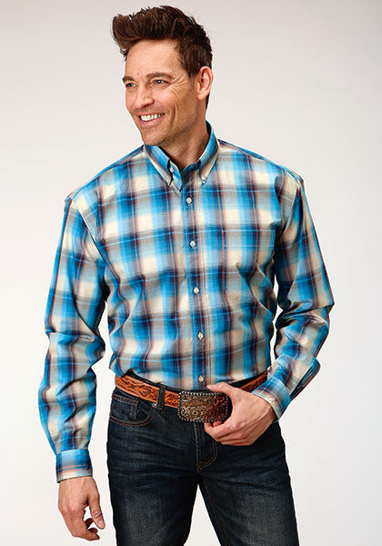 Mens Long Sleeve Amarillo Sunset Plaid Shirt