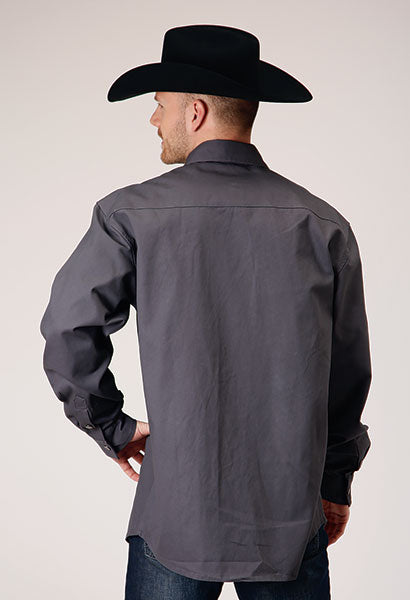 Mens L/S Brushed Twill Shirt Charcoal
