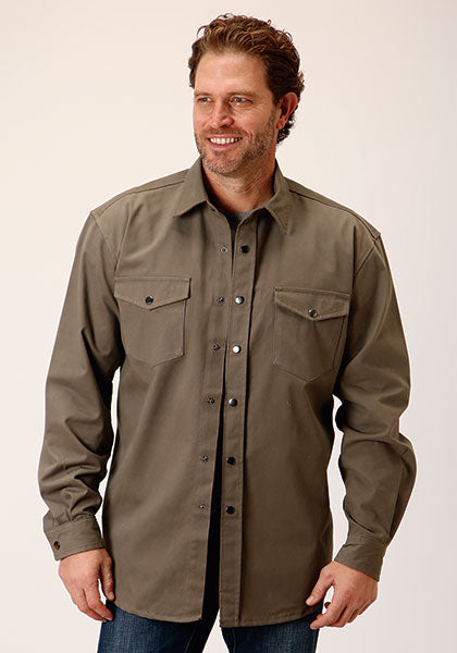 Mens Brushed Twill Tan L/S Shirt