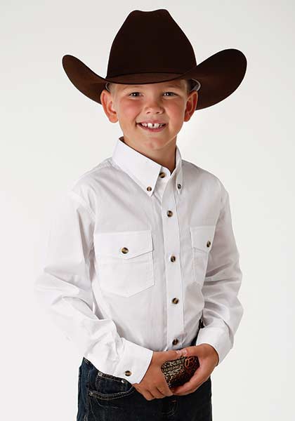 Boys White L/S Poplin Western Shirt