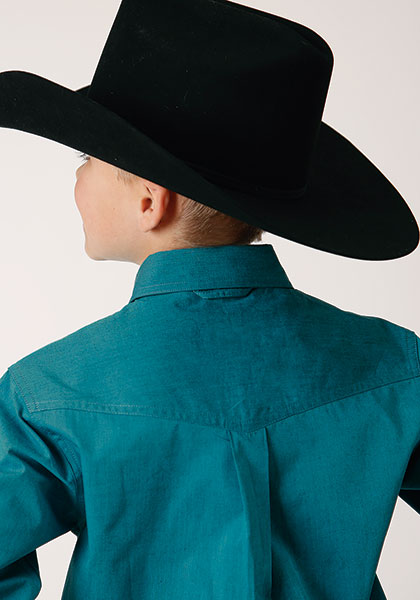 Boys Black Fill Solid Teal L/S Shirt
