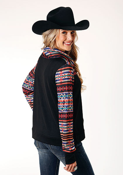Womens Cowl Neck Pullover Striking Serape Print