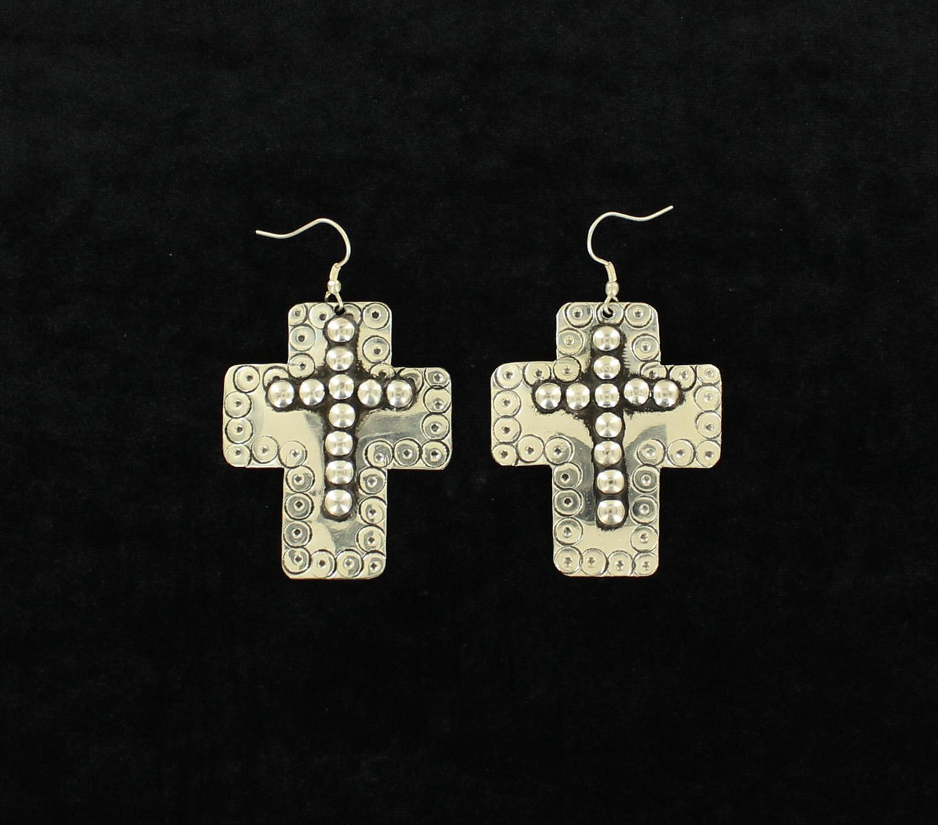 Large Silver Cross with Dot Earrings