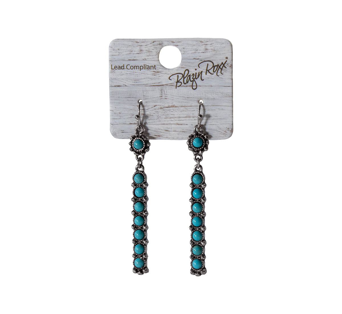 Silver Long Bar Turquoise Stone Earrings