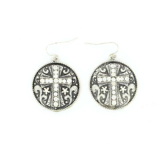 Round Cross Crystal Earrings