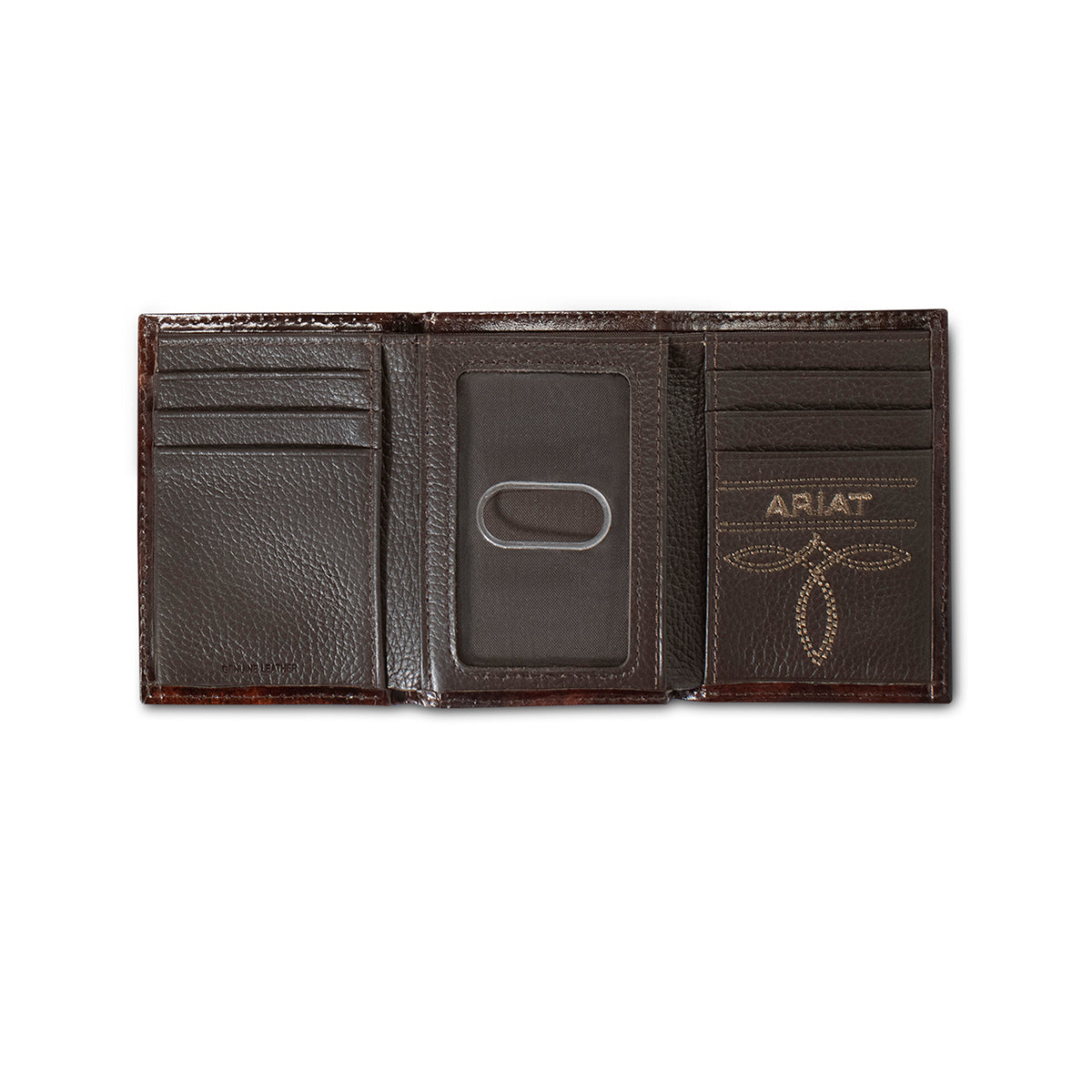 Ariat Mens Wallet Trifold Brown Genuine Leather Floral Embossing Feather Design