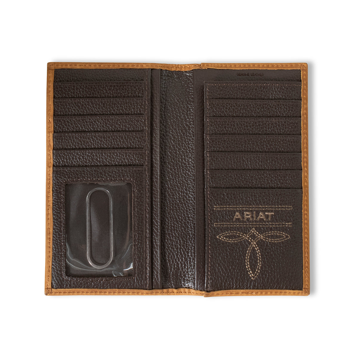 Ariat Mens Wallet Brown Rodeo Cotton Fabric Genuine Leather Trim Southwest Pattern