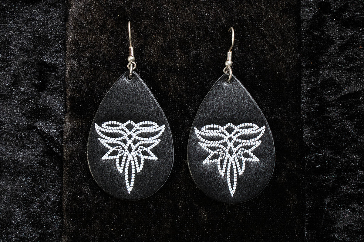 Silver Strike Ladies Earrings Black Boot Stitch Design