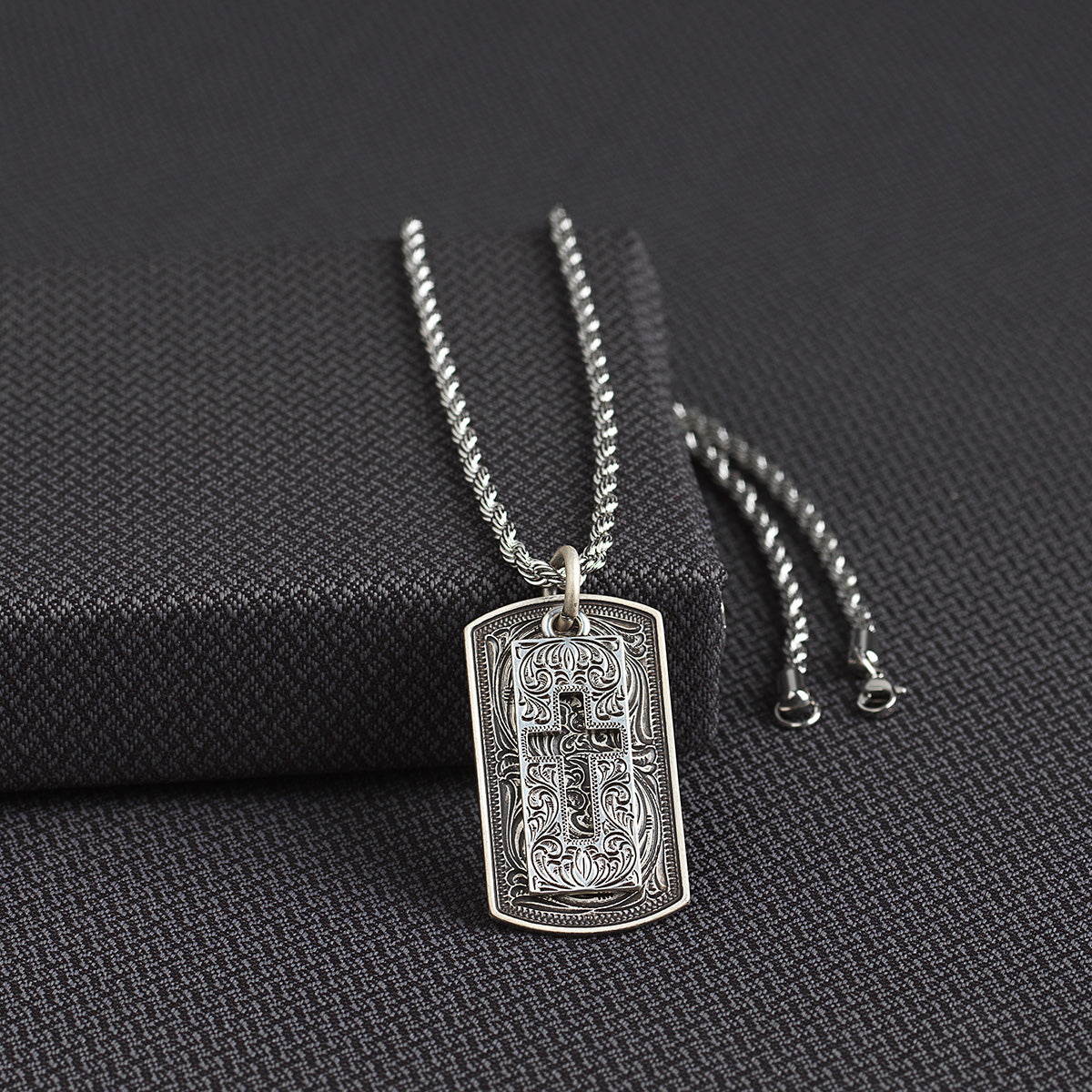 Silver Strike Mens Necklace Antique Silver Finish Dog Tag Pendant with Cross