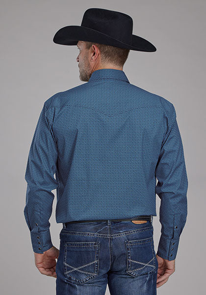 Mens L/S Diamond Print Stretch Poplin Shirt
