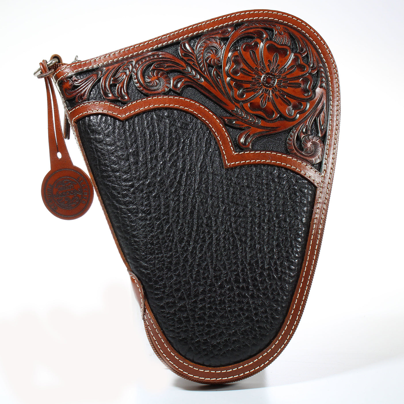 Nocona Leather Gun Case Black leather with Floral Tooled Design- Small