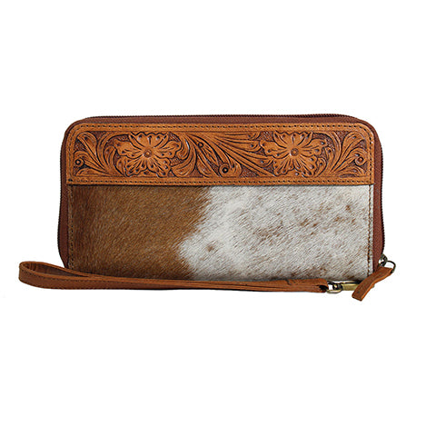 Nocona Kimberly Wallet Hand Tooled Floral Leather Yoke and Calf Hair