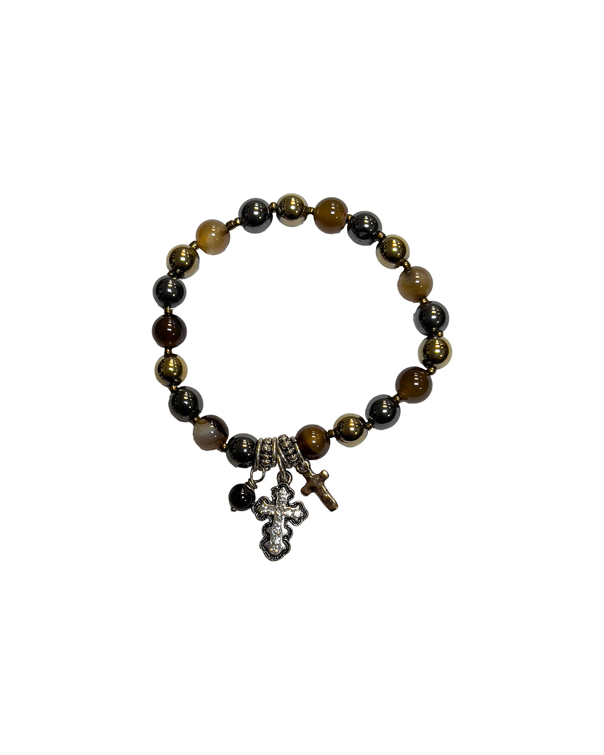 Silver Strike Stone Bead Bracelet with Cross