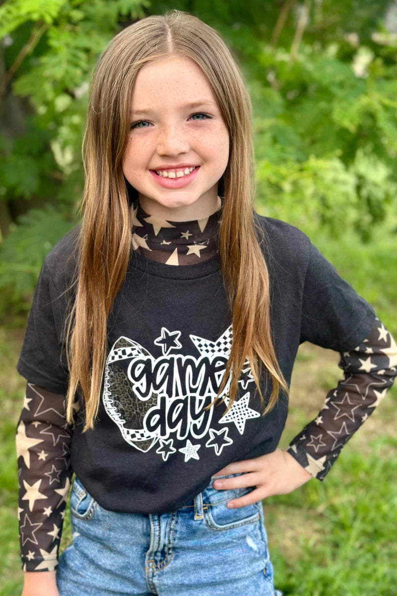 Go Team Go Black & Gold Girls Mesh Top