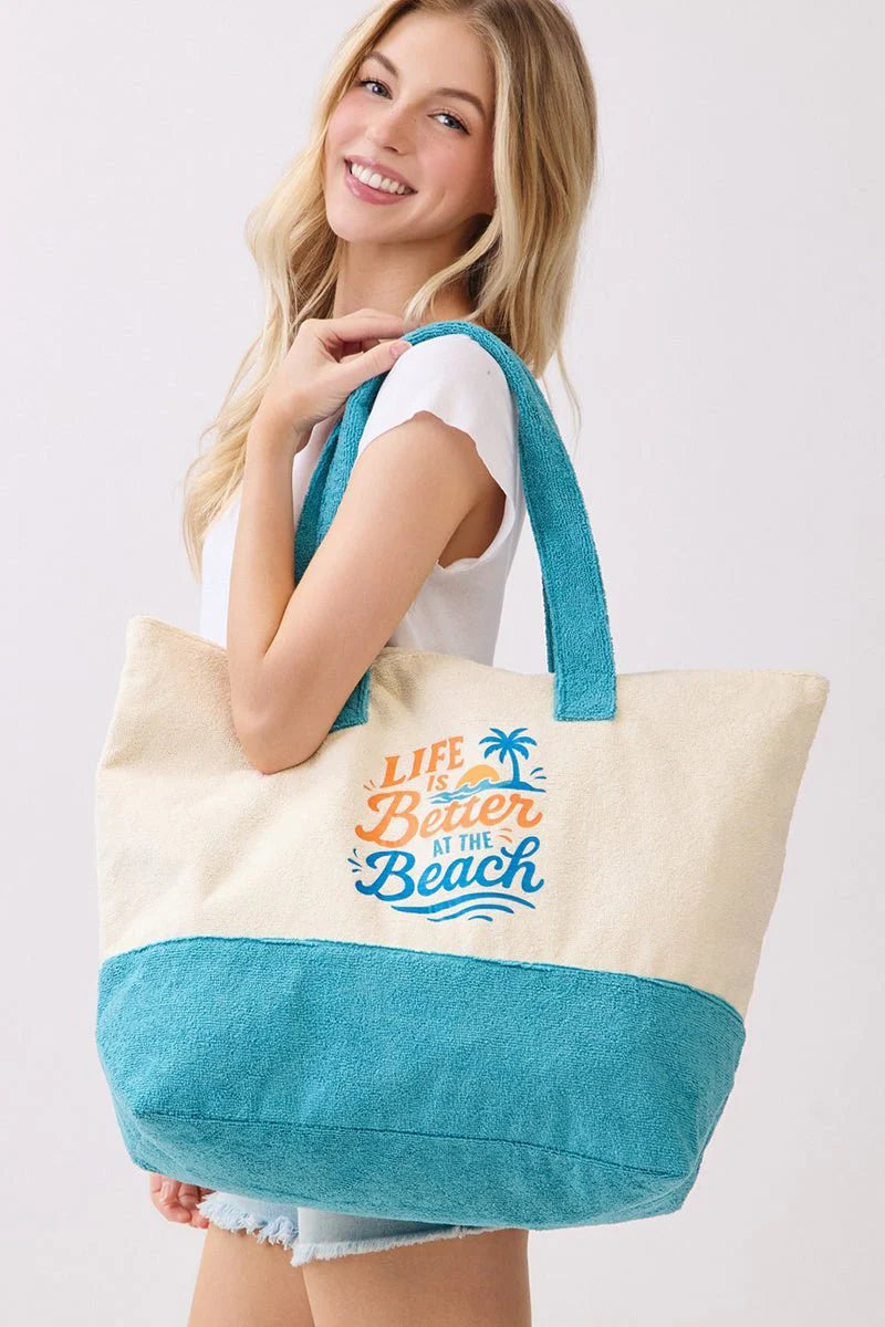 Life is Better at the Beach Blue Terry Tote