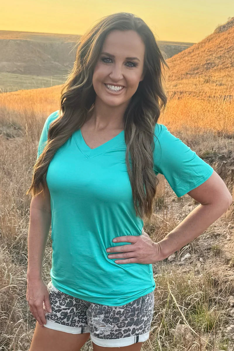 Simple Sterling Turquoise Vneck Shirt