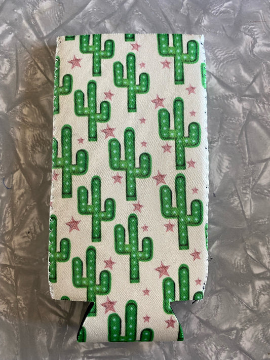 Green Cactus w/stars Slim Coozie