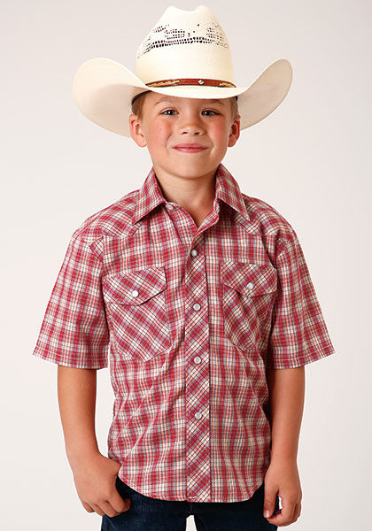 Boys Red Multi Colored S/S Shirt