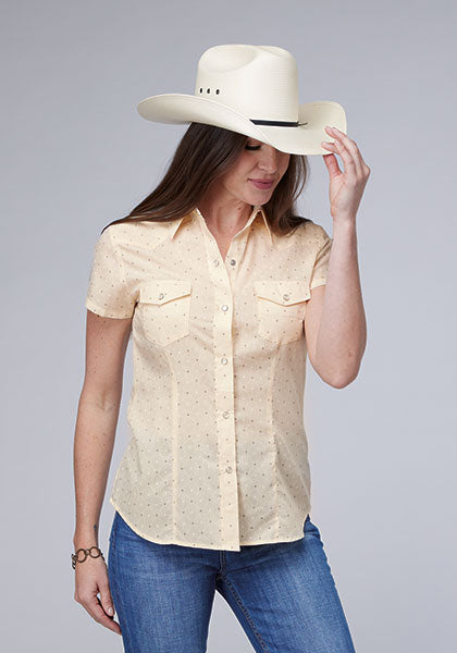 Womens S/S Cream/White Diamond Wallpaper Print Shirt