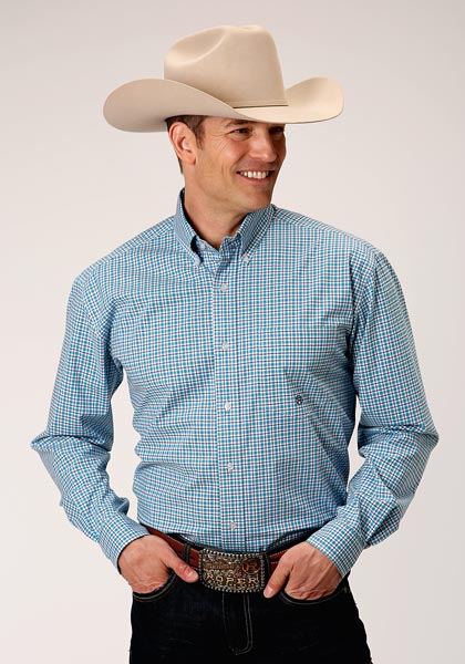 Mens L/S Amarillo Blue/Wht Plaid Shirt