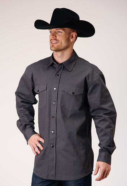 Mens L/S Brushed Twill Shirt Charcoal