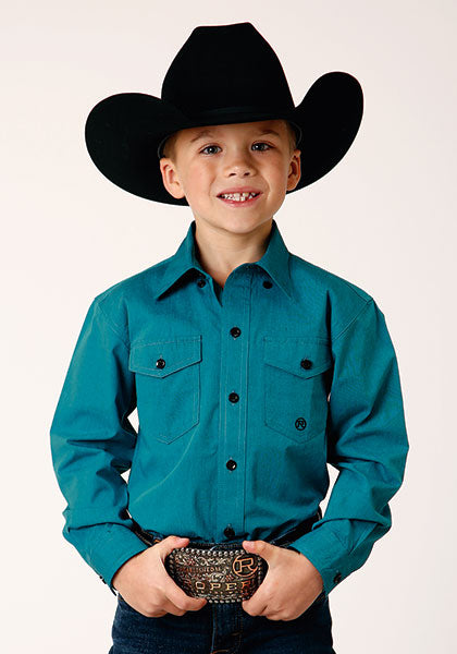 Boys Black Fill Solid Teal L/S Shirt