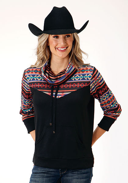 Womens Cowl Neck Pullover Striking Serape Print