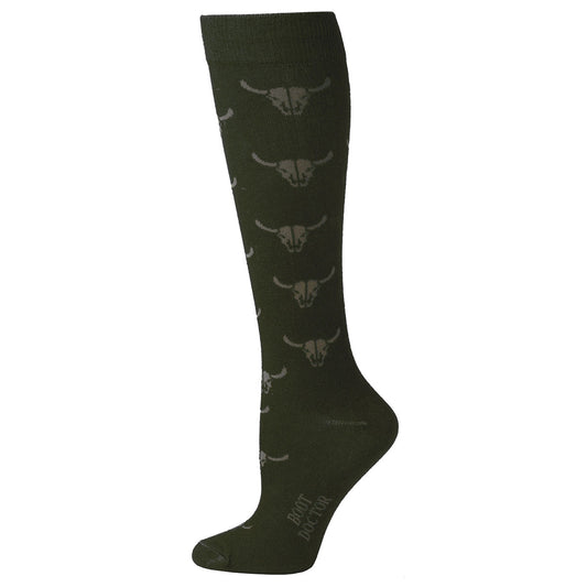 Boot Doctor Ladies Sock Over the Calf Style Bull Skull Pattern