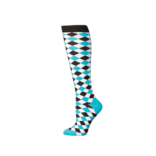 Boot Doctor Womens Socks Over the Calf Style Turquoise Black and White Diamond