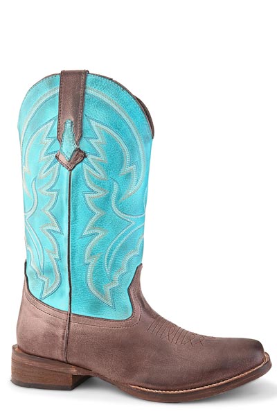 Womens Square Toe Brown with Turquoise Roper Boot