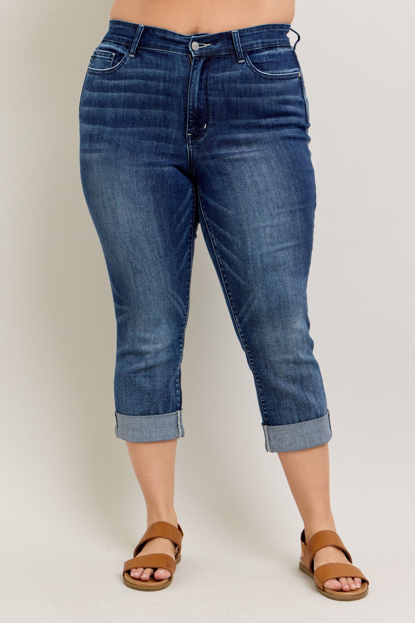 Judy Blue Dark Wash Cuffed Capri Plus Sizes