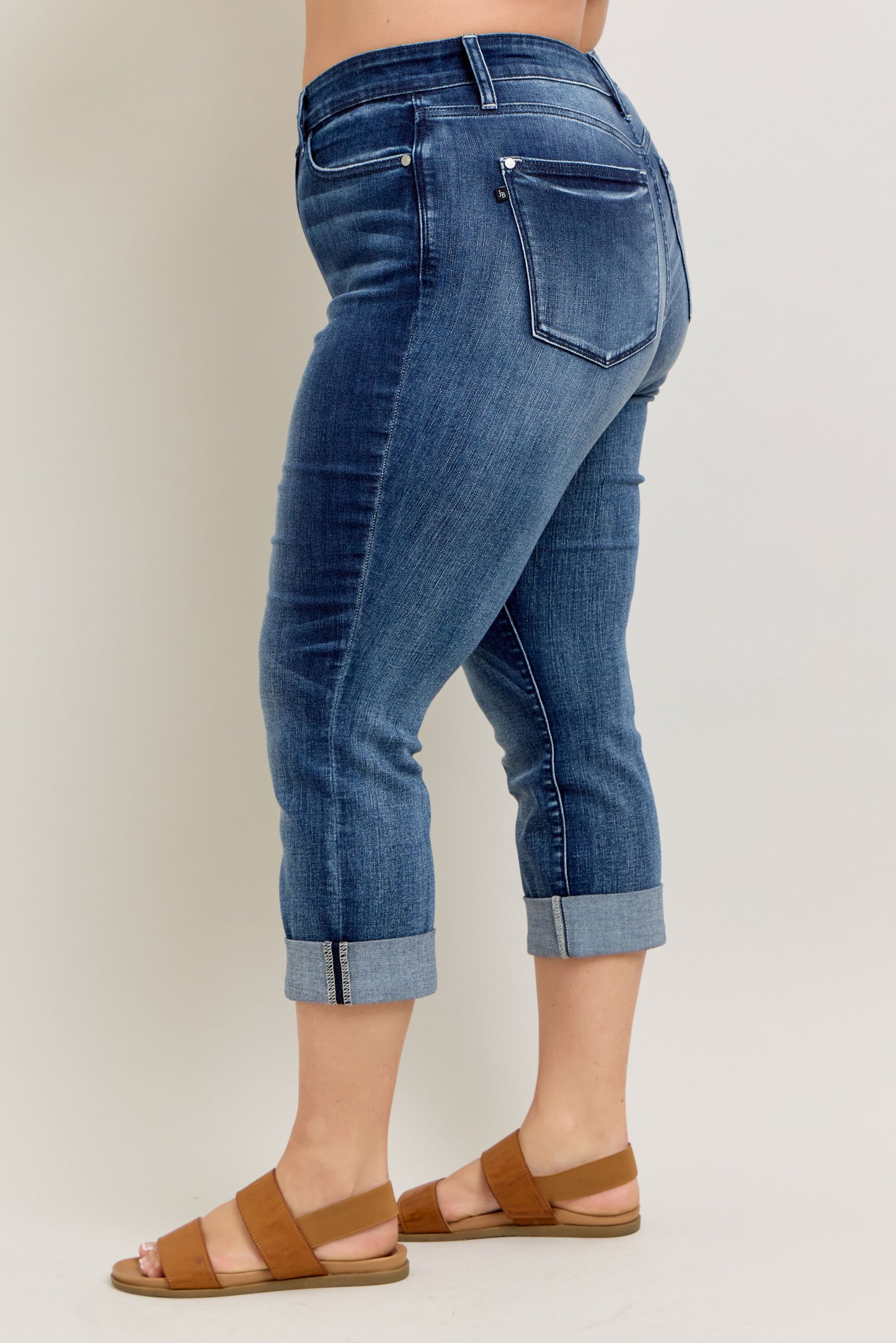 Judy Blue Dark Wash Cuffed Capri Plus Sizes
