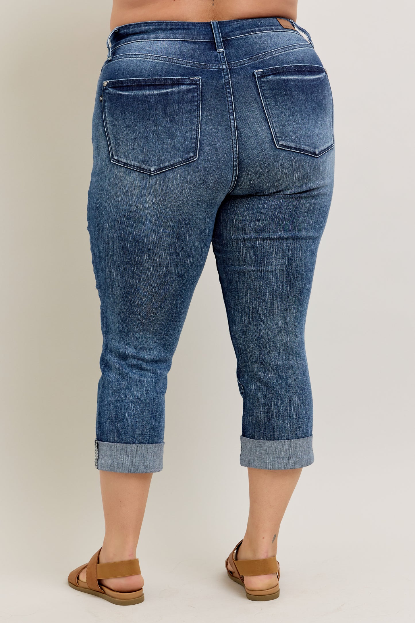 Judy Blue Dark Wash Cuffed Capri Plus Sizes