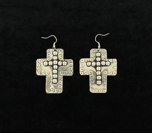 Large Silver Cross with Dot Earrings