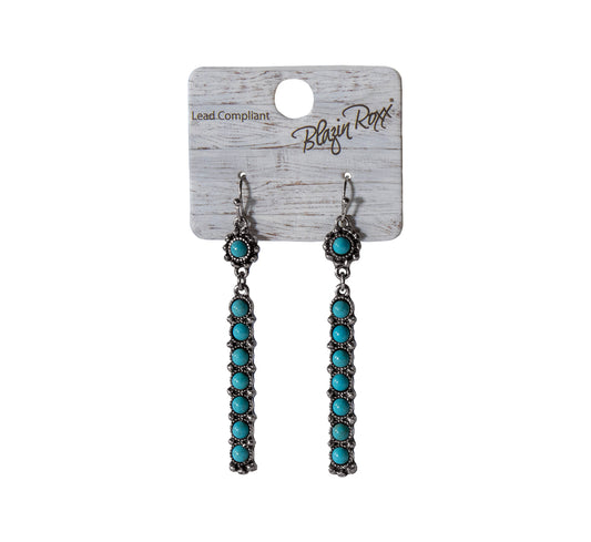 Silver Long Bar Turquoise Stone Earrings