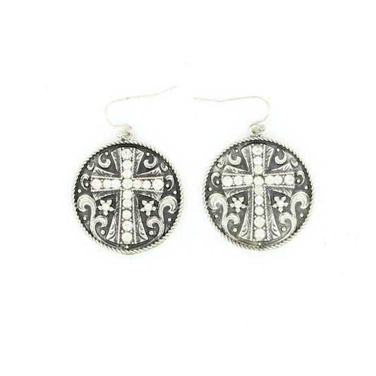 Round Cross Crystal Earrings