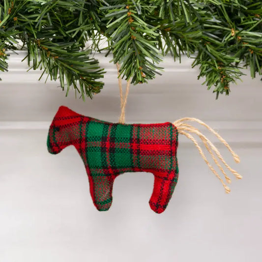 Stuffed Red & Green Plaid Horse Ornament