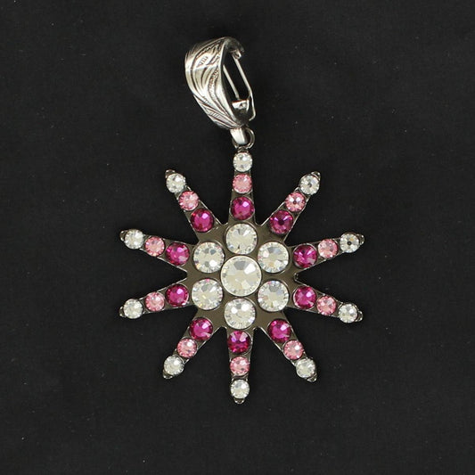 Silver Rowel with Clear & Pink Rhinestones Pendant