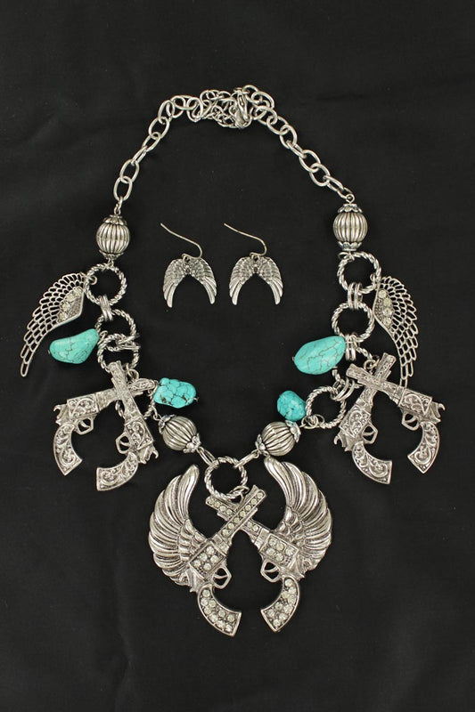 Silver & TQ Set with Pistols & Wings