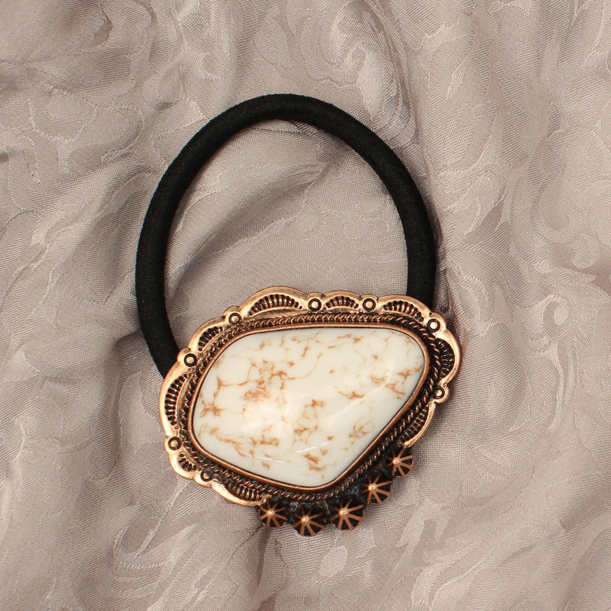 White Turquoise Stone with Bronze Hair Tie