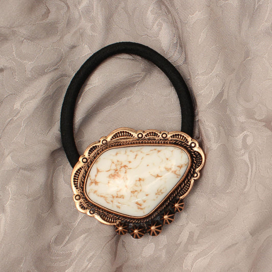 White Turquoise Stone with Bronze Hair Tie