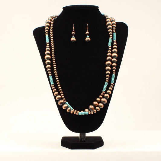 Copper Navajo Pearl with Turquoise Beads Necklace Set