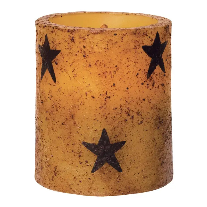 Grungy Burnt Mustard Pillar Candle with Stars