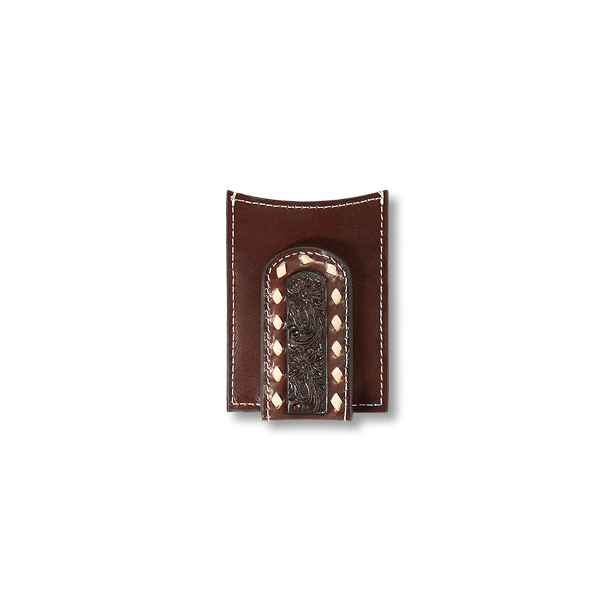 Ariat Mens Wallet Brown Floral Embossed Money Clip Style
