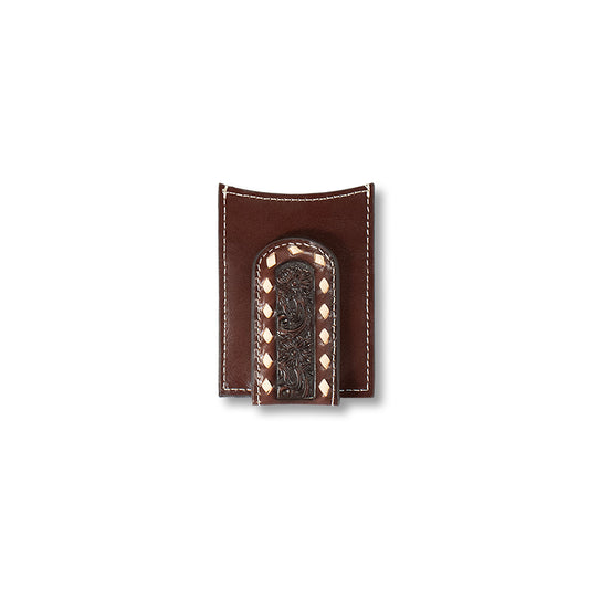 Ariat Mens Wallet Brown Floral Embossed Money Clip Style