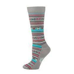 Ladies Grey Crew Sock with Aztec Pattern