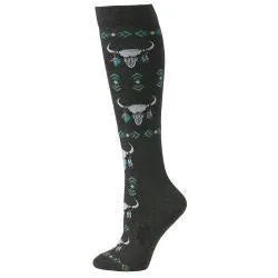 Ladies OTC Grey Socks with Bull Skull and Diamond Pattern