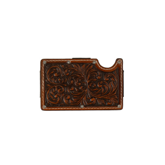 3D Men's Wallet Smart Style Brown Embossed Scrolling Design RFID Blocking