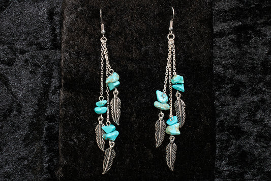 Silver Strike Ladies Earrings Turquoise Feathers and Stones