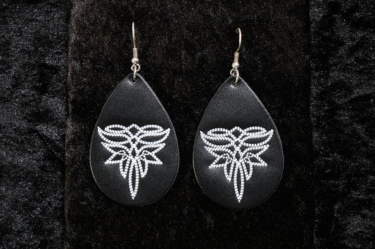 Silver Strike Ladies Earrings Black Boot Stitch Design